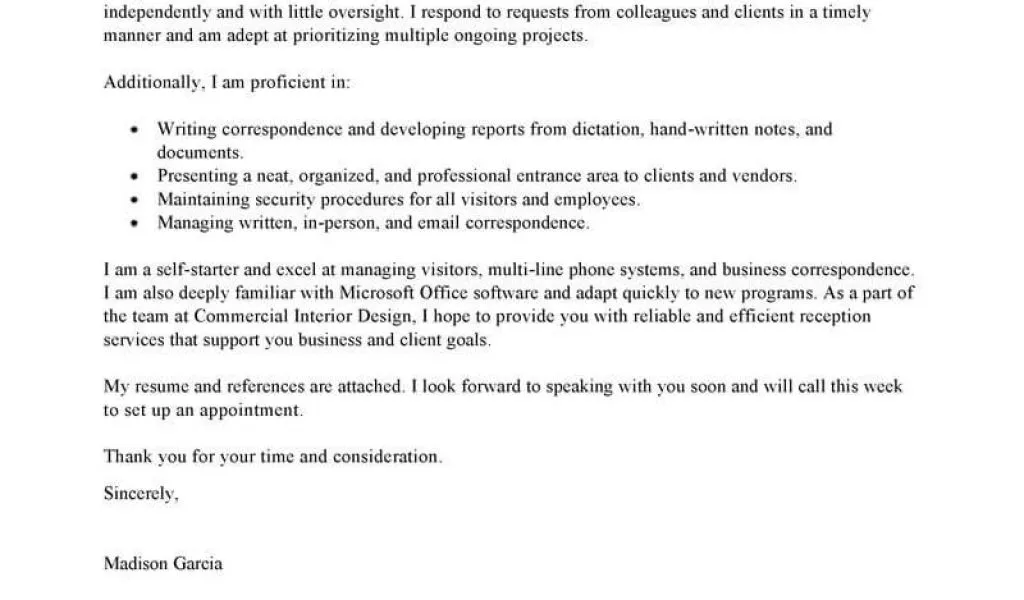 38713 receptionist cover letter template