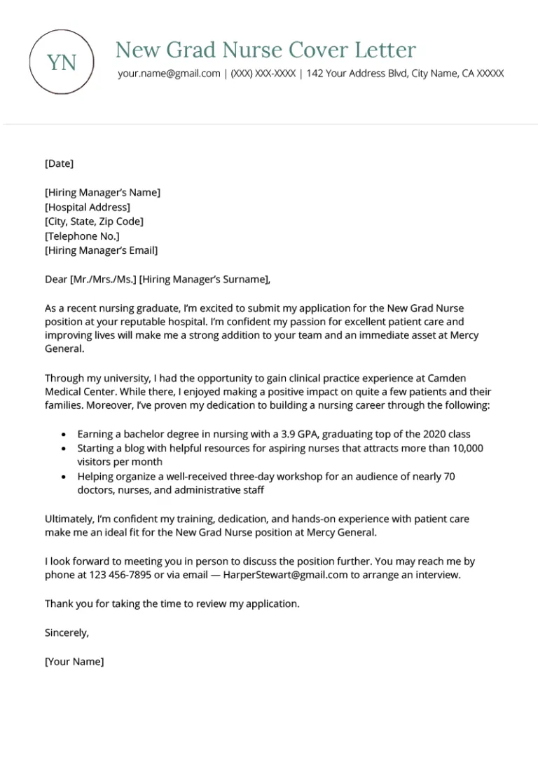 38737 new grad nurse cover letter
