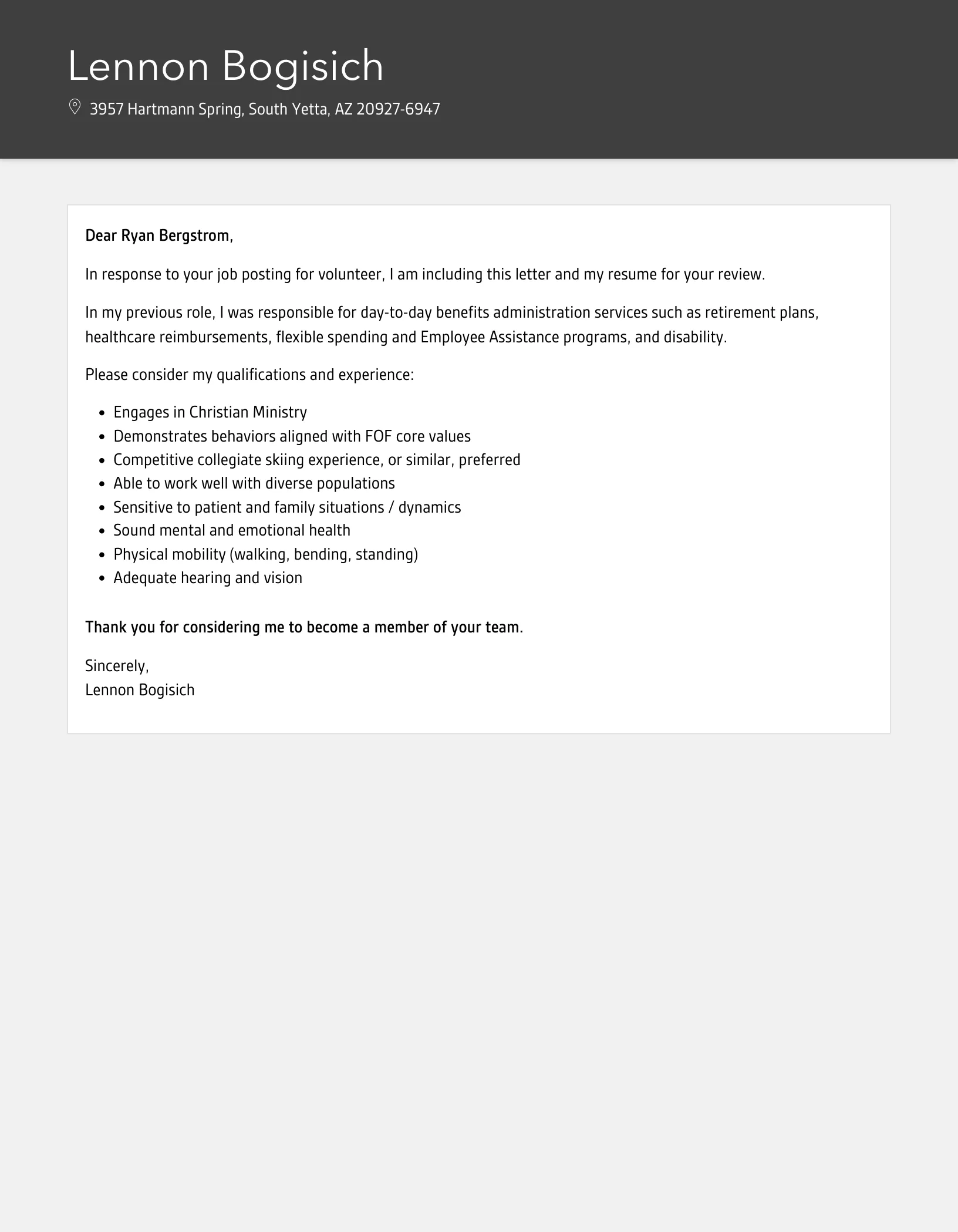 38753 volunteer cover letter template