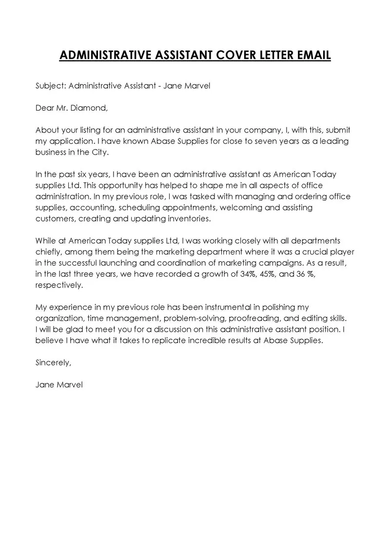 38802 admin assistant formatting cover letter