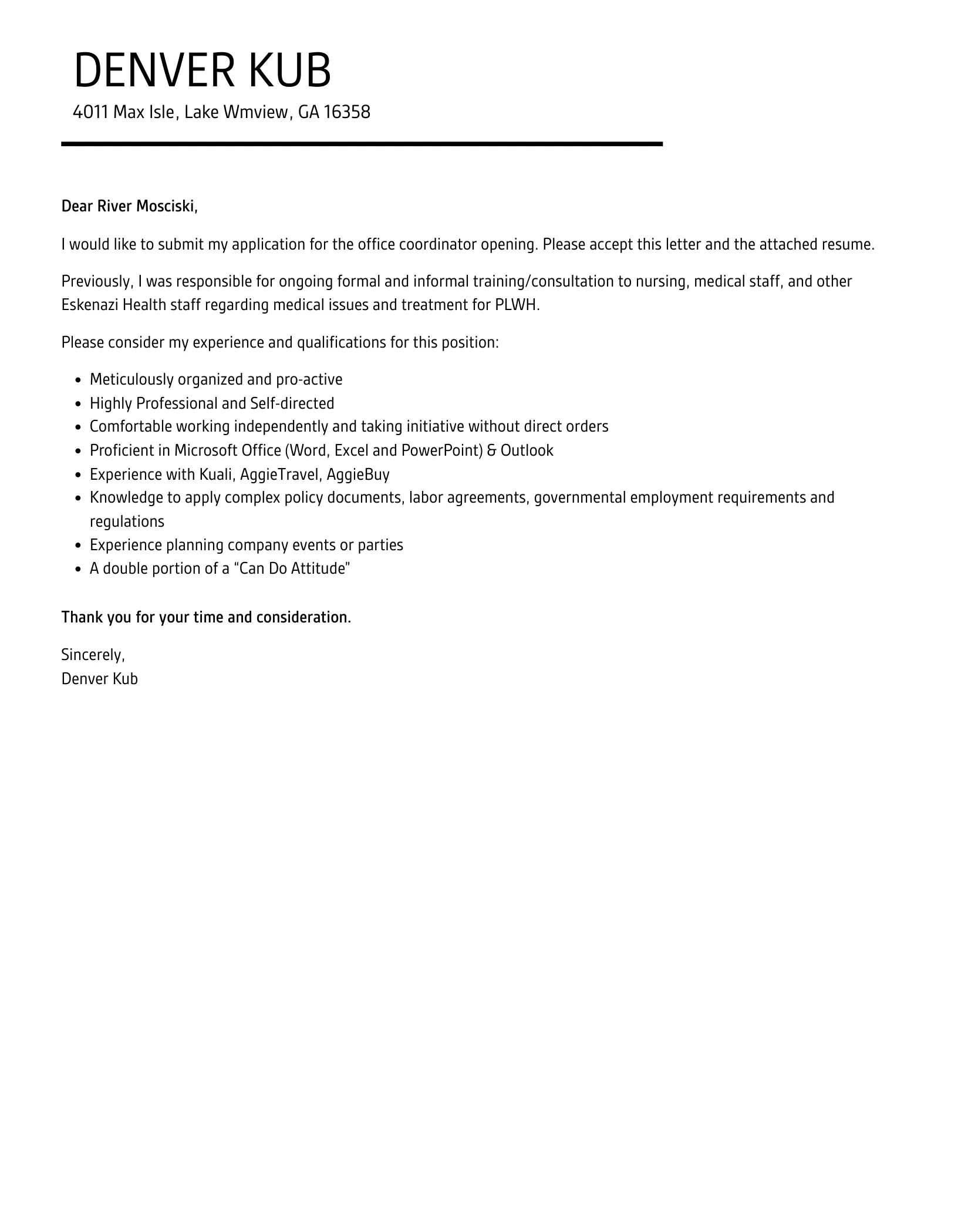 38818 office coordinator experience