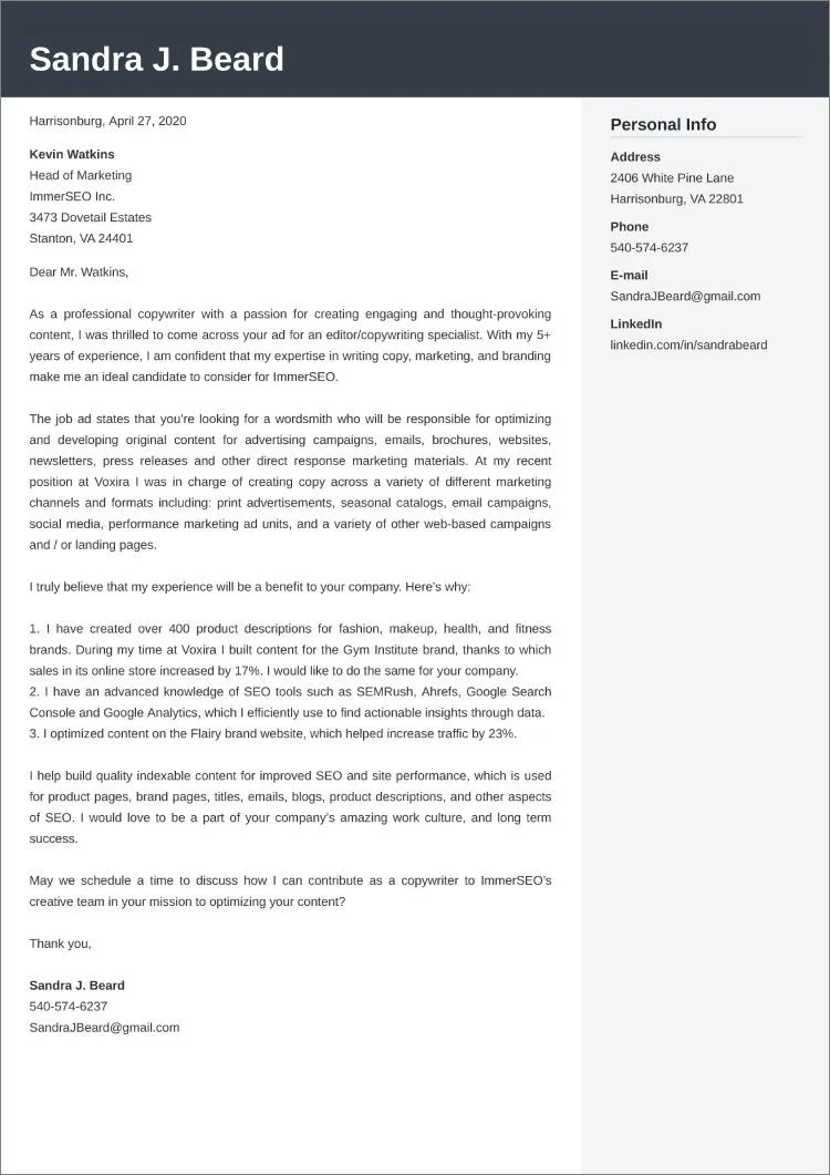 38833 tailoring cover letter