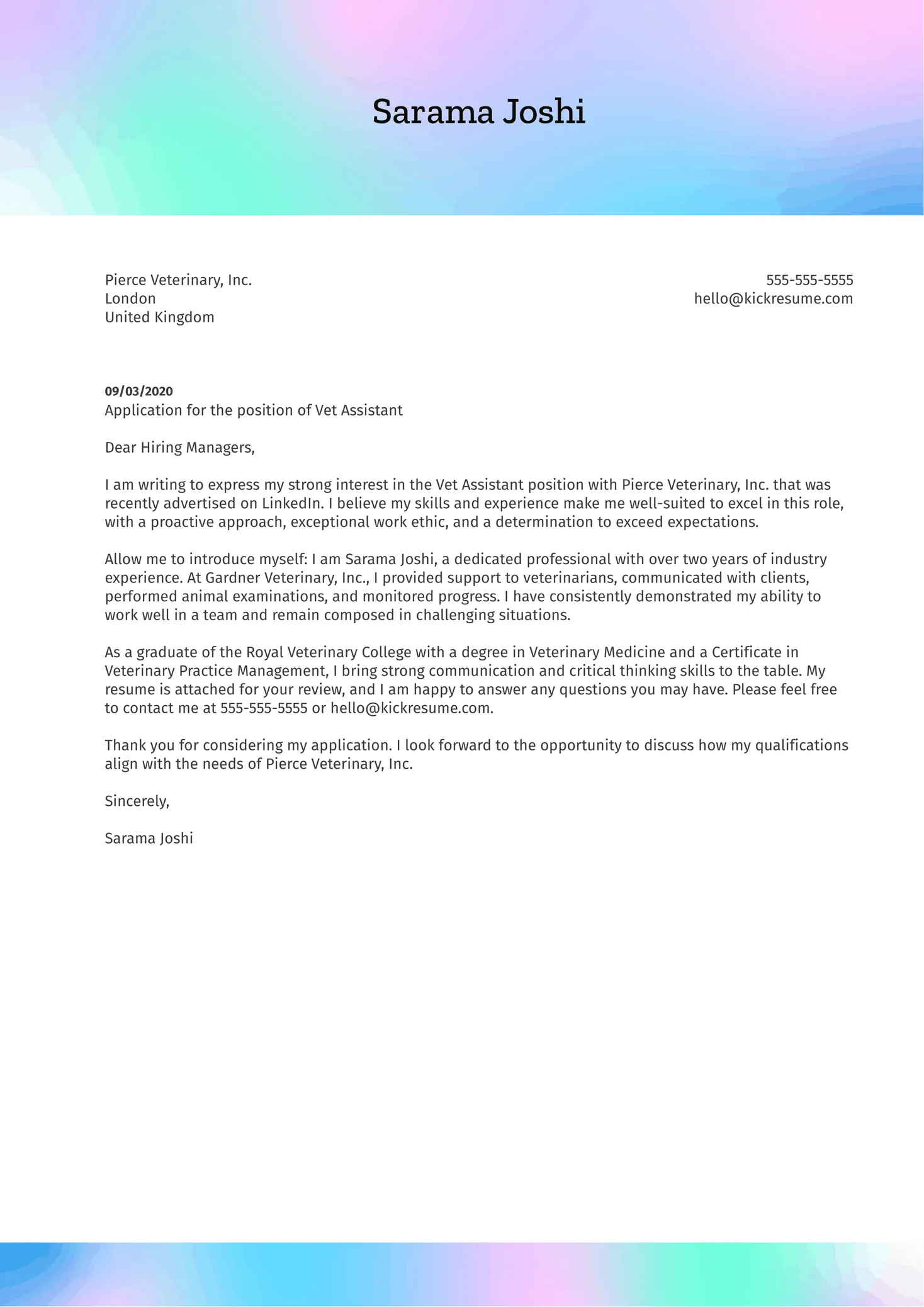 38950 vet assistant cover letter