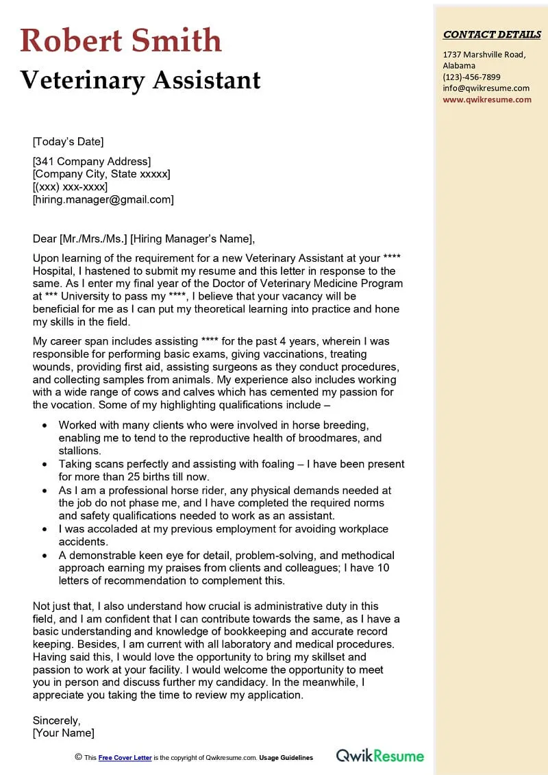 38950 vet assistant experience