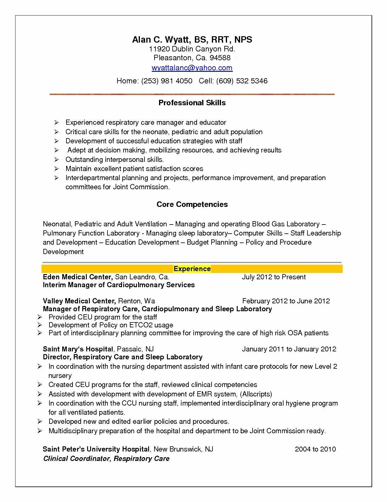 43806 respiratory therapist skills