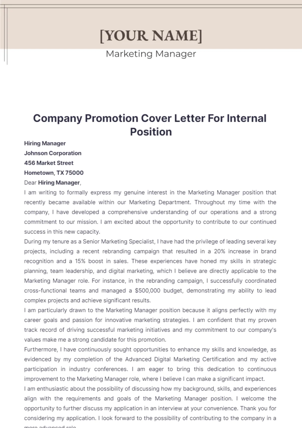 43810 marketing manager cover letter