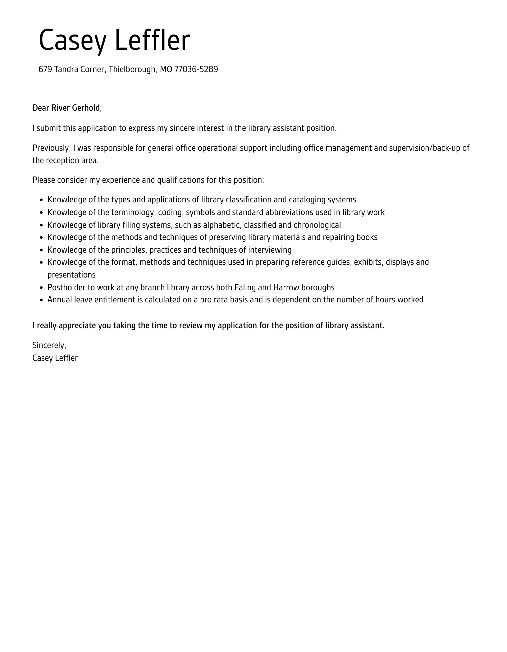 43811 formatting cover letter