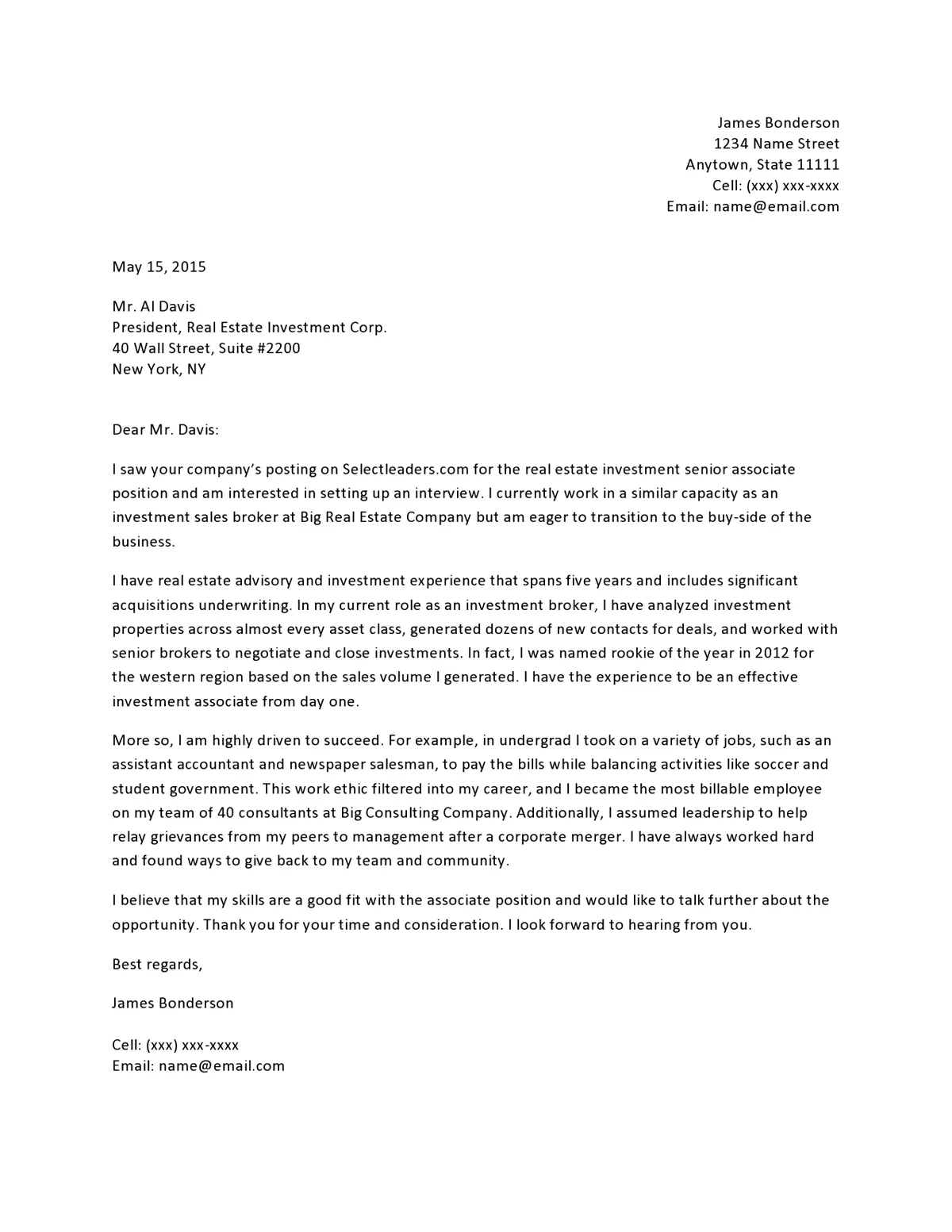 43812 cover letter formatting
